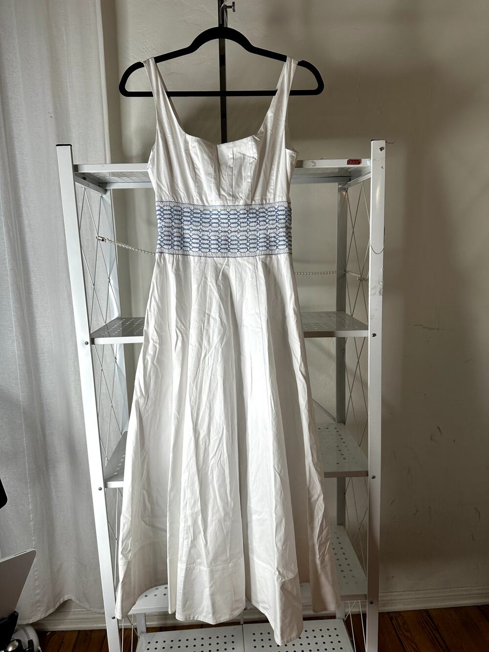 STAUD Rig Cotton Midi Dress in White S
